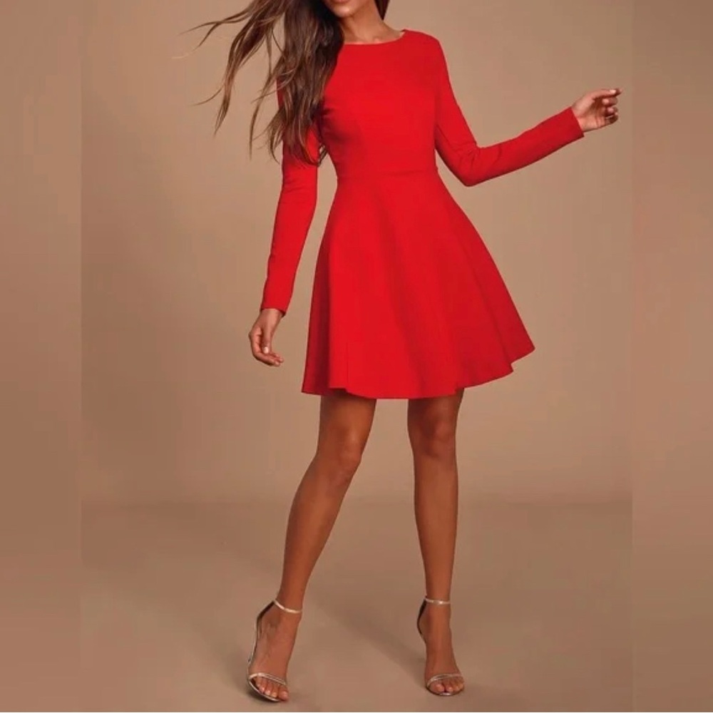 Lulus Forever Chic Red Long Sleeve Dress